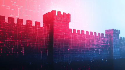 Fototapeta premium Futuristic Cityscape with Glowing Digital Architecture and Luminous Grid Overlay
