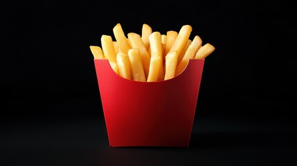Crispy golden fries in a red cardboard container