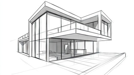 Architectural sketch of a modern house exterior.