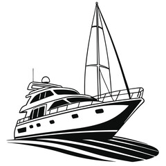 Elegant Yacht Illustration Sailing with Style A Striking Monochromatic Design of Maritime Luxury and Sophistication
