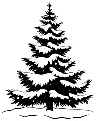 Obraz premium Snow covered pine tree illustration in black, isolated 