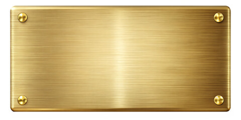 Photorealistic Rectangular Gold Metal Plaque with Brushed Texture and Polished Surface Isolated on White Background

