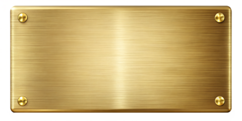 Photorealistic Rectangular Gold Metal Plaque with Brushed Texture and Polished Surface Isolated on White Background

