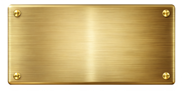 Photorealistic Rectangular Gold Metal Plaque with Brushed Texture and Polished Surface Isolated on White Background


