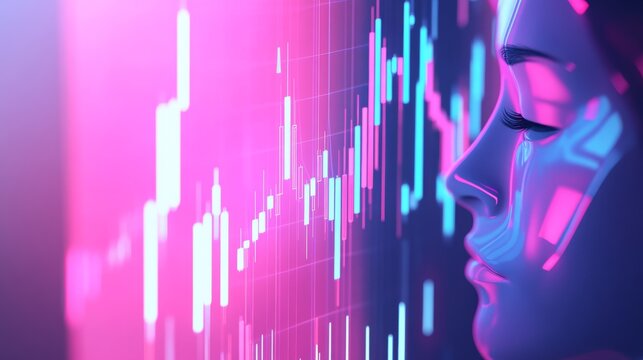 Neon Woman with Stock Market Chart, Trading, Finance - Powered by Adobe
