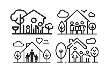 Family Home House Line Icons