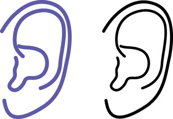 Ear Icons. Vector Illustrations. Human Organ, Medicine, Hearing Organ. Anatomy Concept