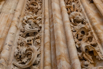  Ornate bas relief of the New Cathedral of Salamanca, Spain, featuring the Puerta de Ramos with...