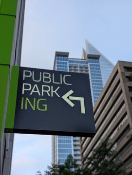 Parking garage entrance and sign