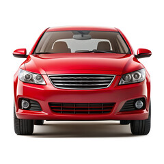 Red Car Front View on Pure White Background

