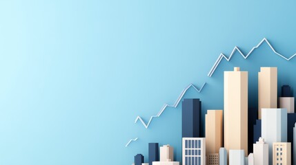 Fototapeta premium Urban Growth Blue Cityscape with Rising Graph, Real Estate , Business