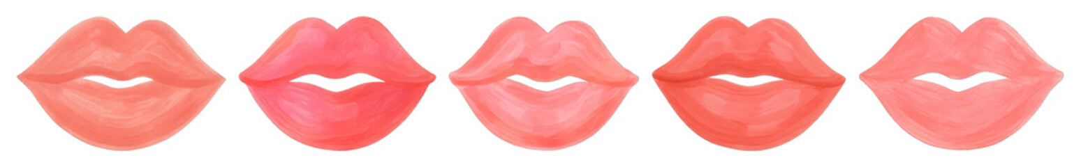 PNG Colorful watercolor lips illustration, element set on transparent background