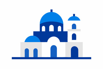 Blue and white greek island church illustration