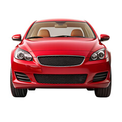 Red Car Front View on Pure White Background

