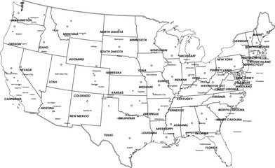 Obraz premium Labeled Map of the United State with Cities 