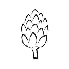 Artichoke ink sketch. Edible flower bud, healthy vegetable. Fresh hand drawn artichoke in simple line art style on isolated background. Artistic food vector illustration for logo, design, label, card