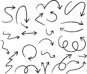 Hand-drawn arrow icon set. A collection of curved