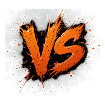 Versus letters in orange paint explosion style for competition theme isolated on transparent background