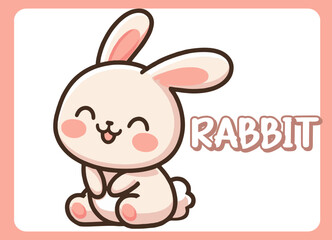 Cute little rabbit  happy smile cartoon illustration.