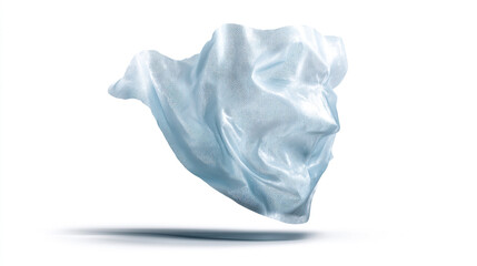 Fototapeta premium A floating piece of light blue fabric with a textured pattern against a white background in studio shot