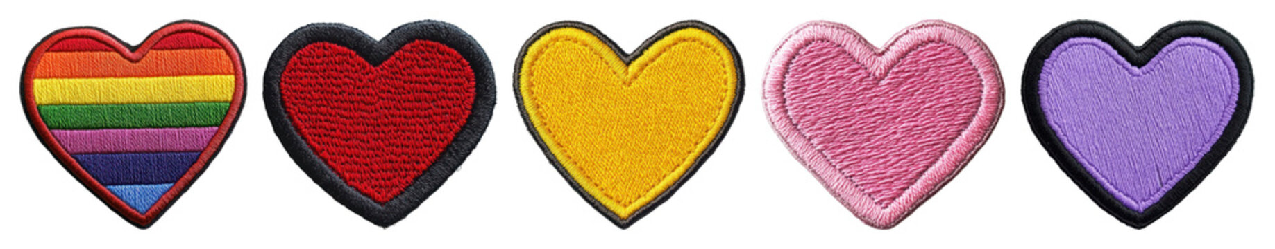 PNG Colorful embroidered heart patches, element set on transparent background