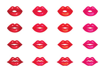 Set female lips gloss red and pink lipstick. Fashion Illustration Woman Mouth. Lips icon isolated vector illustration on white background.