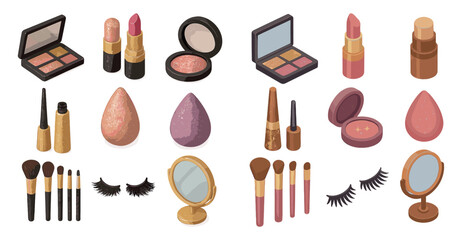 Beauty and makeup 3d icons set – cosmetic, skincare, glam symbols for design
