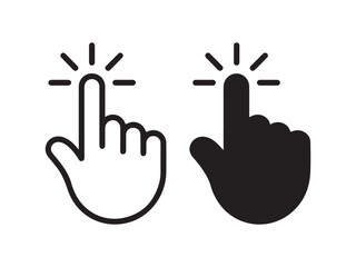 Obraz premium Hand cursor icon clicking with sound effect lines.