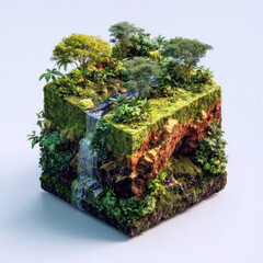 Cube Garden with Miniature Waterfall and Lush Greenery
