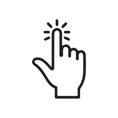 Hand cursor icon clicking with sound effect lines.