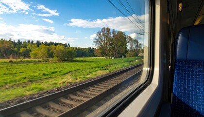 Naklejka premium Train window view of countryside