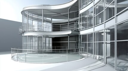 Modern architectural design of a curved building.
