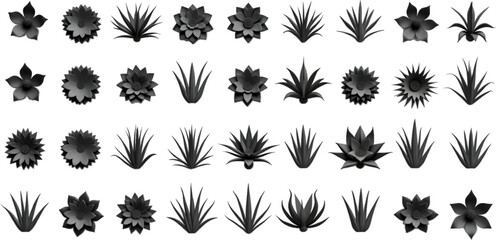 Vector silhouettes of trees and leaves in a seamless nature pattern