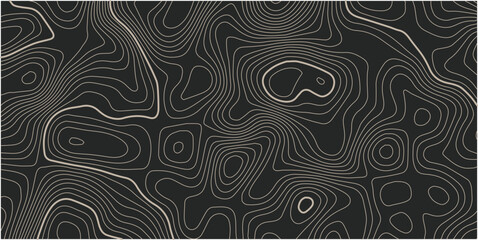 The stylized height of the topographic map contour in lines and contours. The concept of a conditional geography scheme and the terrain path. Orange on black. Ultra wide size. Vector illustration.
