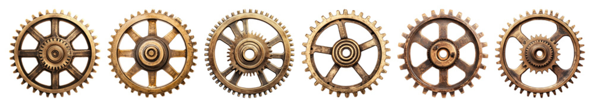 PNG Vintage steampunk gears collection, element set on transparent background