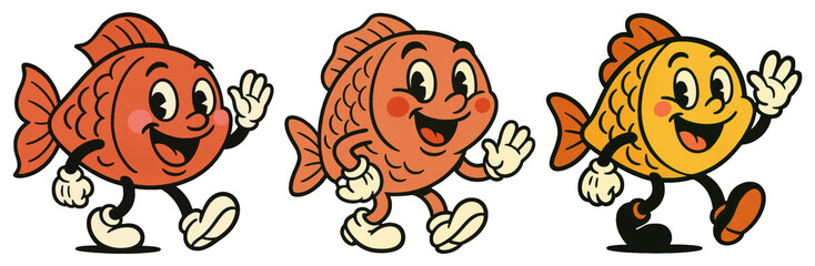 Obraz premium PNG Cheerful cartoon fish characters, element set on transparent background