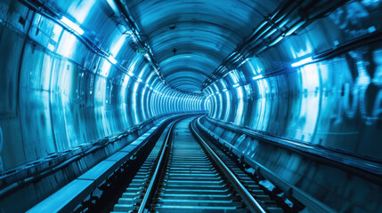 Futuristic electric tunnel with glowing neon lines and curved track creates mesmerizing visual experience