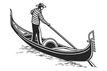 Illustration of a Gondola with a Gondolier Navigating the Waterways of Venice Italy a Symbolic Representation of Italian Culture © Kanica