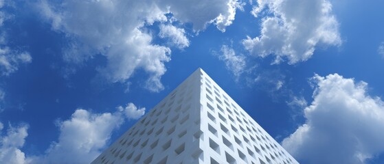 Fototapeta premium Innovation Technology Modern building under a bright blue sky with fluffy clouds creating a striking architectural view.