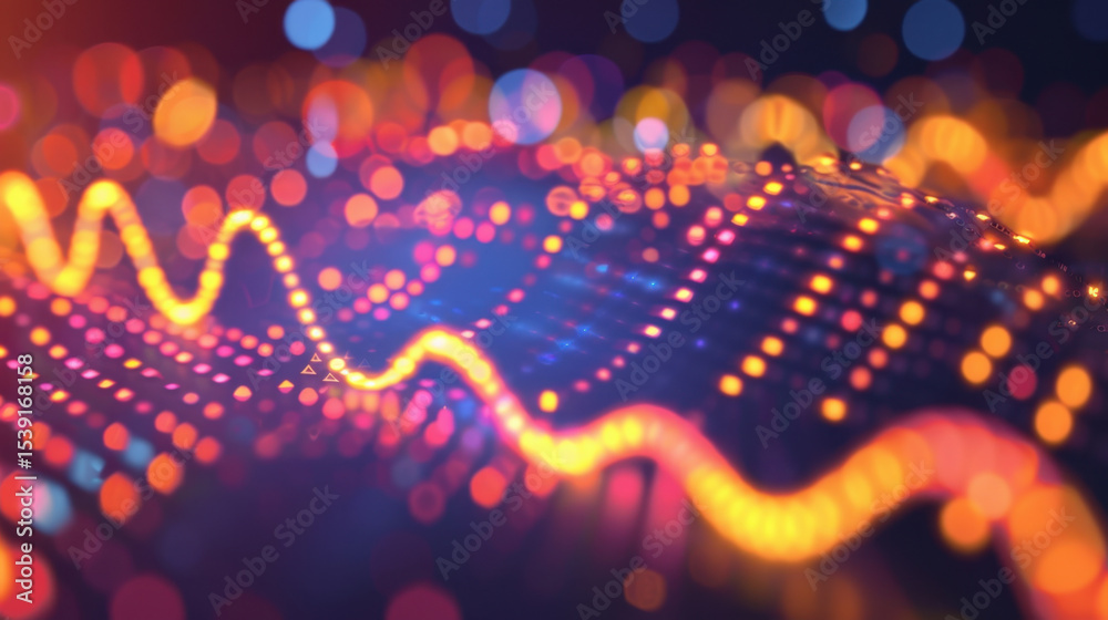 Poster vibrant abstract background featuring colorful light waves and bokeh effects, creating dynamic and e