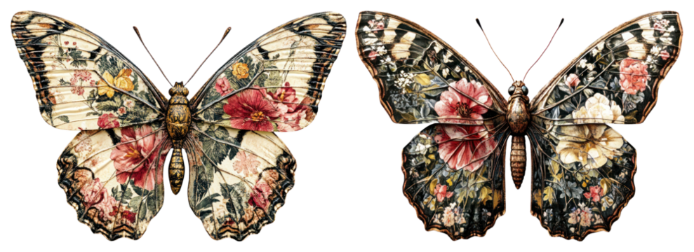 PNG Floral patterned butterfly art, element set on transparent background