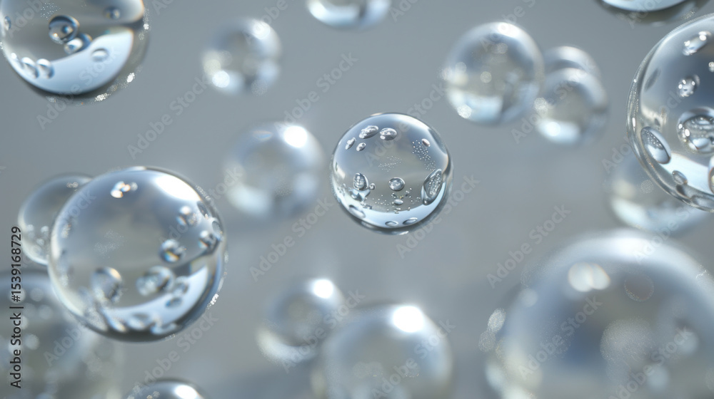 Poster clear water bubbles floating in soft abstract background create serene and calming atmosphere