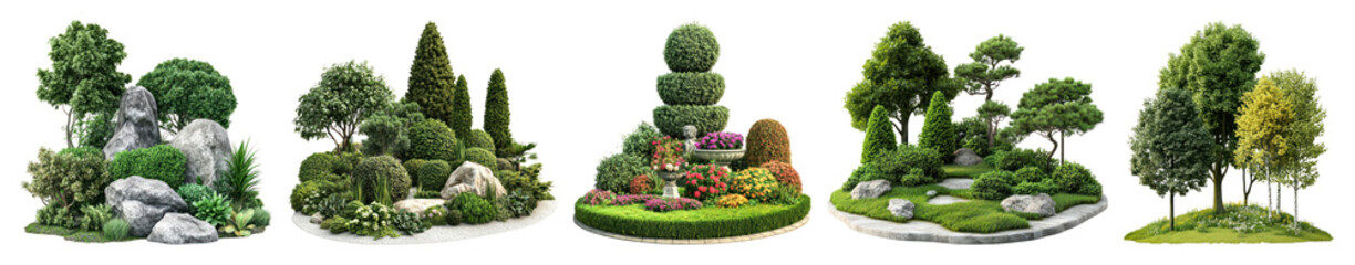 PNG Elegant garden landscape design elements, element set on transparent background