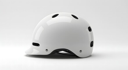 Fototapeta premium Safety First Glossy White Helmet Isolated on White Background High Resolution Shot of Sports Gear for Biking Skateboarding
