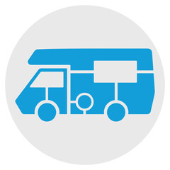 Blue Vector Icon sticker of the motorhome Vector monochrome illustration of a camper van icon isolated on white background
