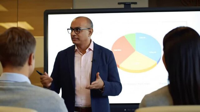 Businessman Presenting Pie Chart in Meeting