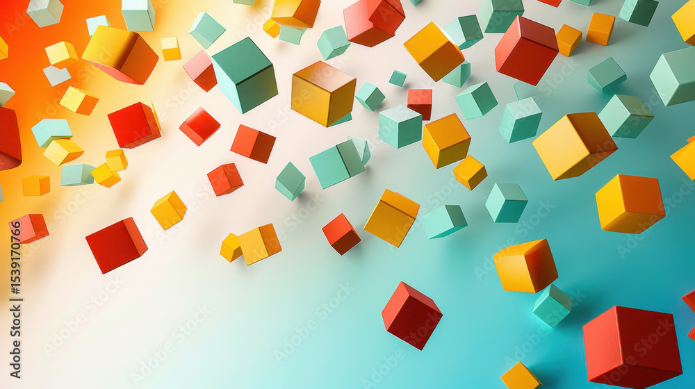 Poster colorful geometric cubes floating in gradient space create vibrant and dynamic visual experience
