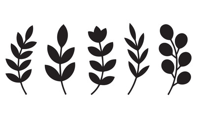 Five simple black floral silhouette designs