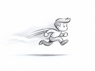 Dynamic sketch of a cartoon character running with speed lines, conveying energy, momentum, and forward motion. Perfect for illustrating determination, progress, or quick action.