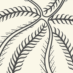 Fototapeta premium Dark Gray Fern Frond Pattern on Off White Background Hand Drawn Botanical Illustration Natural